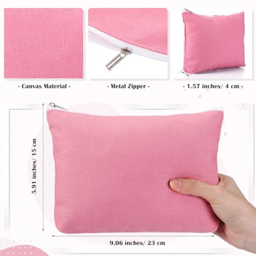 Reginary 10 Pcs Canvas Makeup Bags Bulk Blank Cosmetic Bags,Pink - color: Pink