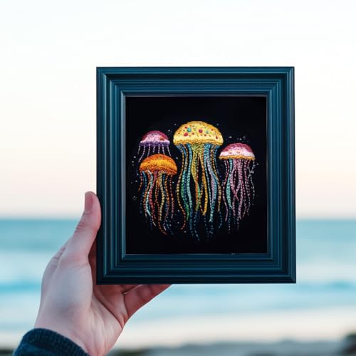 BENECREAT 4 Sheets 16 Pcs Jellyfish Water Soluble Embroidery Pattern, Stick and Stitch Embroidery Paper Wash Away Designs, Embroidery Starter for Beginners DIY Craft, Sewing Embroidery - color: Jellyfish