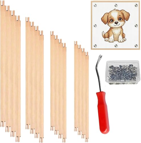 16 Pcs 4 Sets Stretcher Bars for Needlework Canvas Stretcher Bars 10 Different Size Combinations Embroidery Stretcher Bars for Cross Stitch Frame Set with Thumbtack and Remover Tool(Large Size) - size: large