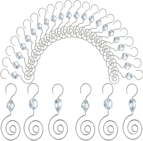 HOHIYA 36 Pack Silver Ornament Hooks Crystal Accent Tree Hangers