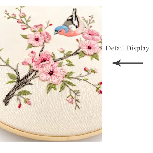 Silentsea Bird & Pink Blossoms Embroidery Kit – All-Inclusive DIY Cross Stitch Set with Pre-Printed Fabric, Threads, Needle, and Hoop for Adults – Perfect for Craft Lovers & Relaxation - color: Bird