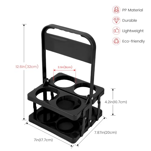 Bodaon 4 Cup Drink Carrier with Handle, Drink Cup Holder for Food Delivery - color: Black, size: 4-Cup