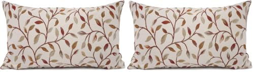 YOUR SMILE Farmhouse Oblong Rectangle Floral Chenille Embroidery Decorative Throw Pillow Case Cushion Cover Lumbar Pillowcase for Sofa 12 x 20 Inch, Brown Leaves (Pack of 2) - size: 20" x 12" (Pack of 2)