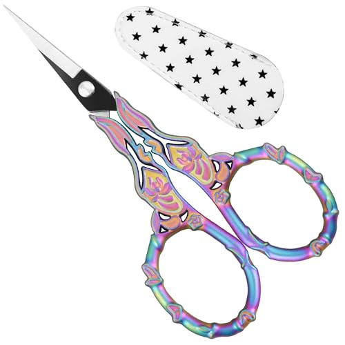 Embroidery Scissors with Cover – Rainbow Vintage Small Crochet Scissors, Sharp Floral Craft Scissors for Yarn Thread Sewing Needlework, Cute Rose Design Gift for Crocheter Quilter, 4.6 Inch - color: Riainbow