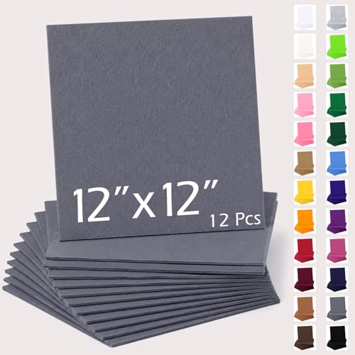 12" x 12" Felt Sheets for Crafts, 2mm Stiff Felt Fabric (12 Pcs), Dark Gray - color: Dark Gray