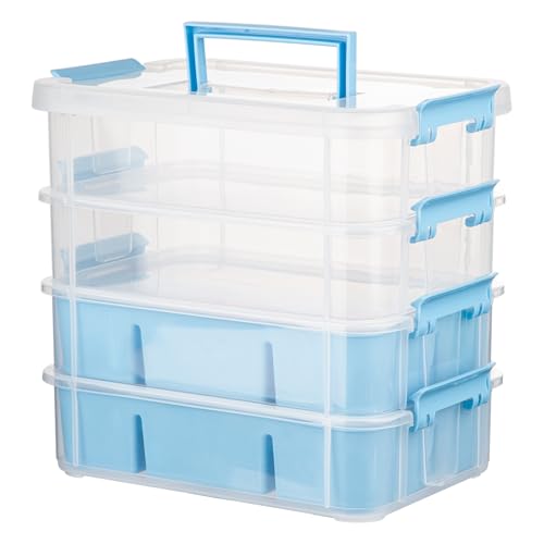 CraftGenes Art Supply Storage Organizer, 4-Tier 10 Qt Box, 2 Trays, Blue - color: Blue