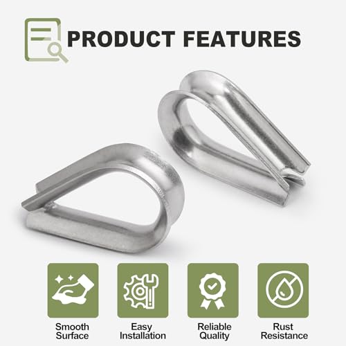 M4 Wire Rope Thimble, 304 Stainless Steel Thimble for 1/8-5/32 Inch Diameter Wire Rope, 4 Pieces - size: M4