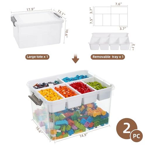 Citylife 32QT 2Packs Clear Craft Organizers and Storage Box with Tray - size: 32 Qt- 2 Pack