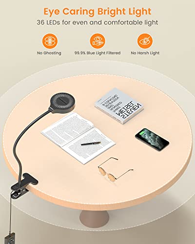 Glocusent 5W Clip on Light, 3 Colors & 5 Brightness Reading Light for Bed - color: Black