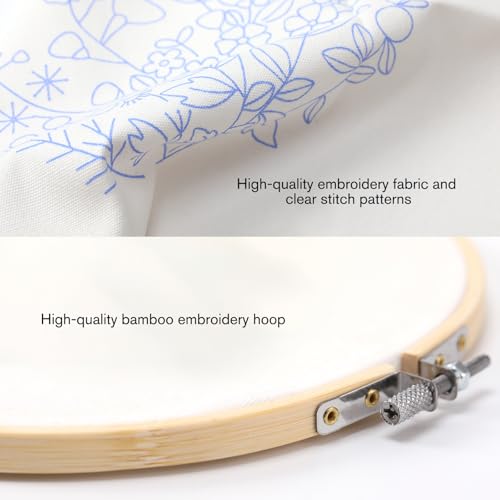 VIVIDOX 4 Sets Embroidery Kit for Beginners with Stitch Video, Cross Stitch Kits for Adults, Hand Craft Lover, Starters Easy Practice with Stamped Pattern, Hoop, Needles, Scissors, Tools & Instruction - color: Beginner Kit (with 1 Hoop)