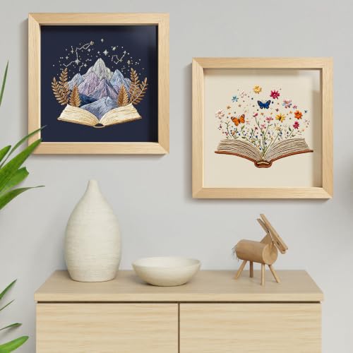 ERKOON Embroidery Kit for Beginners, 2 Set Floral Cross Stitch Set Include Embroidery Cloth Hoops Threads for Craft Lover Hand Stitch with Embroidery Skill Techniques (Book) - color: Book