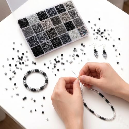 24 Grid Black Glass Seed Bugle Tube Beads Kit for Jewelry Making DIY Craft - color: black, size: 24 Grid