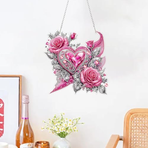 ZeeLionArt Hanging Diamonds Art kit for Adult,DIY Valentine's Day Pendant Diamond Painting Art,7.7x7.7in Acrylic Diamonds Painting Board Kit Ornament, Special Crystal Diamond Hanging Ornament - color: DP02299