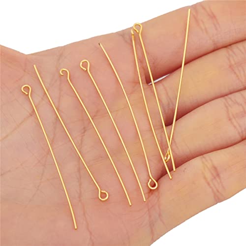 BEADIA 18K Gold Plated Open Eye Pins Non Tarnish 50mm 100pcs for Jewelry Making Findings - color: Open Eye Pins Gold, size: 50x0.7mm