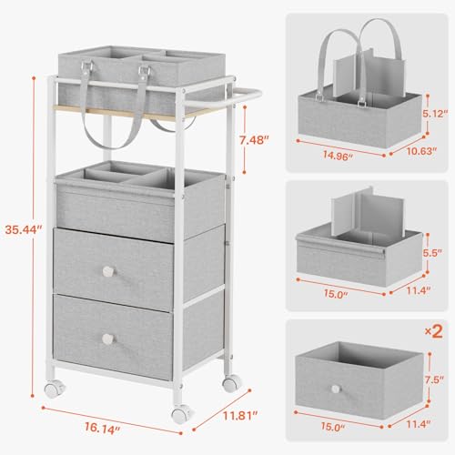 3In1 Modanais Baby Diaper Caddy Organizer Cart with Drawers, Light Gray - color: Light Gray