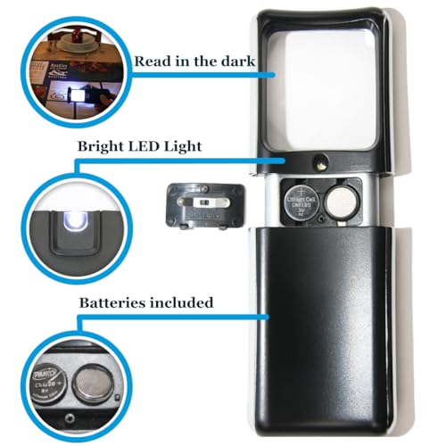 Small-Magnifying-Glass with LED-Light 3X Lighted-Pocket EasY Magnifier -Hand Held Lighted Magnify Glasses for Close Work Reading Books Pill Bottles; Mini Lens for Visually Impaired A Low Vision Aid