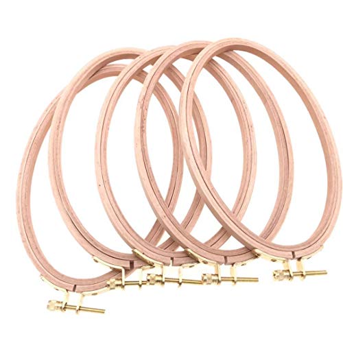 BWRMHME 8 X 5 Inch Beechwood Oval Embroidery Hoops Tightness Adjustable Wooden Cross Stitch Hoops Embroidery Tool Hand Craft Art Set of 5
