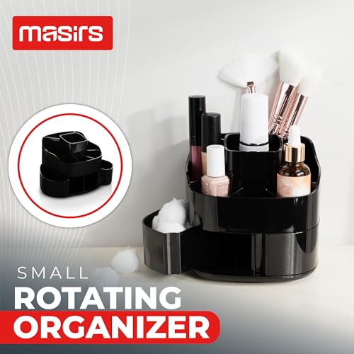 Masirs Small 360 Rotating Makeup Organizer, 5 Compartments, Square Black - color: Square Black