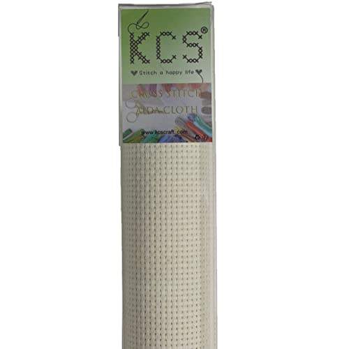 KCS 2 pc of 15" x 18" Counted Cross Stitch Cotton Aida Cloth Needlework Fabric (Cream, 11CT) - color: Cream, size: 11CT