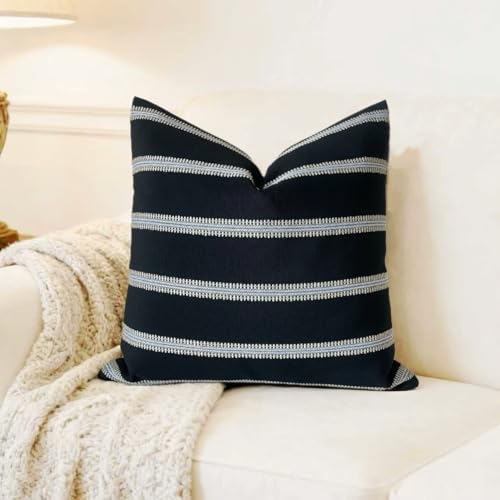 Slow Cow Square Throw Pillow Cover Stripe 18 x 18 Inches Black Off White - color: Stripe-black, size: 18" x 18" (Pack of 1)