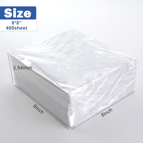 Embroidery Stabilizer, 400 Pcs 8"x8" Tear Away Stabilizer for Embroidery with Bilateral Stability and Small Size, Precut Sheets for Home and Commercial Use, Fits 4x4 & 6x6 Hoops
