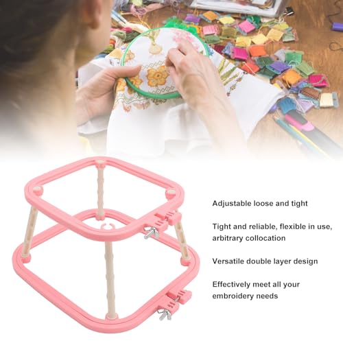 2-Layer Embroidery Frame Stand, Adjustable ABS Double Hoop - style: Watermelon Red