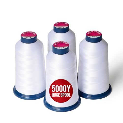 BAI Embroidery Machine Thread, 4 Spools White Polyester Embroidery Thread, 5000 Yards Each, 40WT High-Speed Thread for Commercial Multi-Needle Machines, Hats, Logos & Bulk Production - color: 4 White