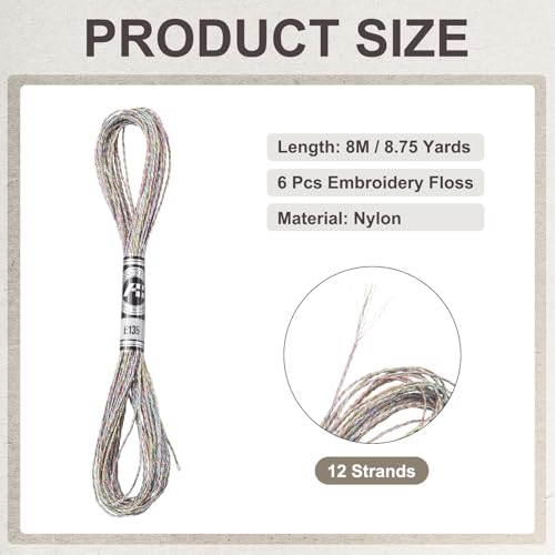 PATIKIL 6 Skeins Embroidery Floss, Metallic Embroidery Thread Nylon Threads Bracelets String for Cross-Stitch Hand Embroidery, Gray Colorful - color: Gray Colorful