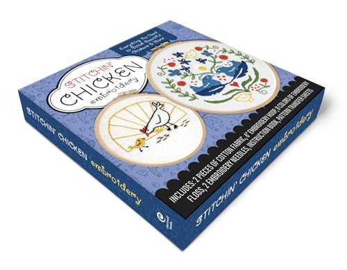 Stitchin' Chicken Embroidery Kit: Includes Cotton Fabric, 6” Embroidery Hoop, Embroidery Floss, 2 Embroidery Needles, Instruction Book, Pattern Transfer Sheets