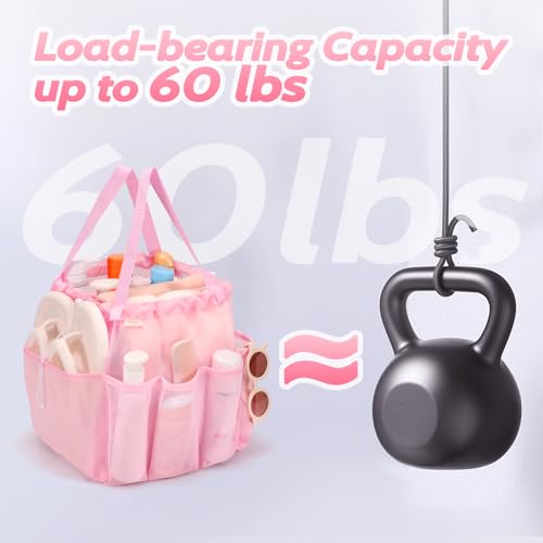 famichan Mesh Shower Caddy Portable with Drawstring, Dorm Room Essentials for College Students Girls, Large Shower Bag for Camping,Swimming,Gym,Travel,Bathroom - Pink - color: PINK