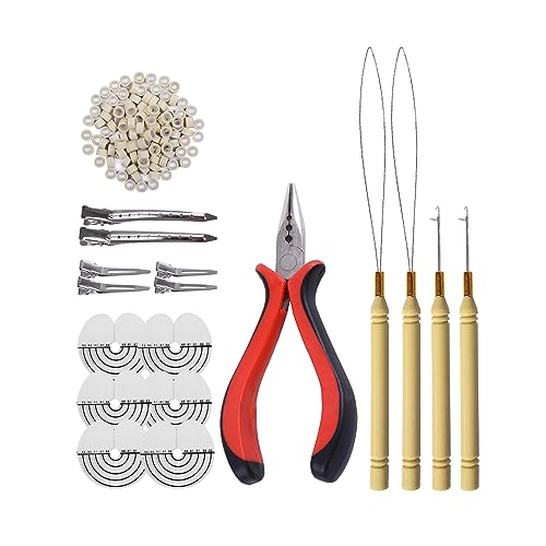 200pcs Micro Silicone Rings Hair Extension Tools Kit: Three-hole Hair Pliers, Micro Pulling Needle, Loop Threader and Micro Silicone Links (Blonde) - color: Blonde, size: 200 Count