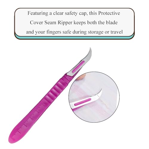 HAHIYO Pink Seam Ripper Ergonomic Grip Thread Stitch Remover Sewing Stitch Cutter Thread Ripper Unpicker Sewing Accessory Supply for Crafting Notions Quilting Hem with Built-in Ruler, 5.3-Inch 2PCs