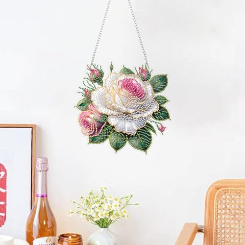 ZeeLionArt Hanging Diamonds Art kit for Adult,Roses Pendant Diamonds Painting Art Kit,7.8x7.5inch Acrylic Diamonds Painting Board Kit Ornament, Special Crystal Diamond Hanging Ornament - color: DP02624