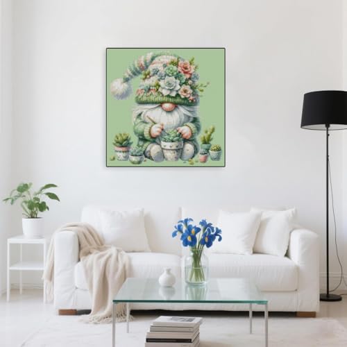 Gnome Succulents Stamped Cross Stitch Kits Cross Stitch Patterns,Dimensions Cross Stitch Kits Embroidery Kit Arts and Crafts for Beginners 13.7x13.7 inch - color: D002