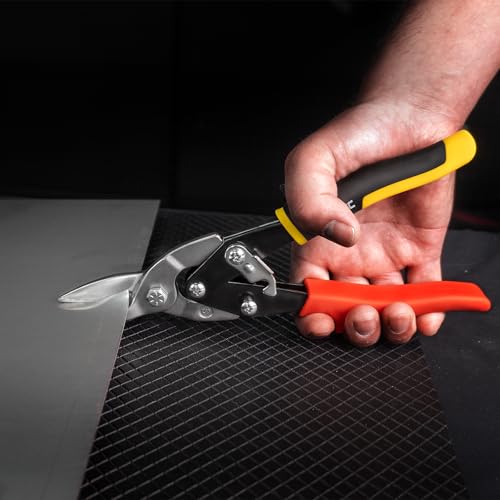 HAUTMEC 3 Pcs Aviation Tin Snips for Cutting Metal Sheet, Heavy-Duty CR-V Metal Shears, 10" Sheet Metal Cutter Tools with Safety Lock & Ergonomic Grip for Straight, Left & Right Cuts – HTSSM25063 - style: Model 2