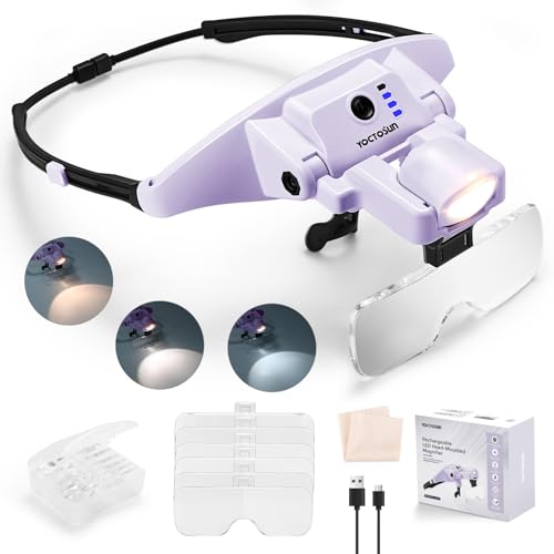 YOCTOSUN Magnifying Glass with Light, 1.0X–4.0X Headband Magnifier - color: Purple