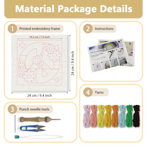 DOODLREAM Peace Symbol Punch Needle Kit for Beginner 9.4" x 9.4" - color: Peace Symbol