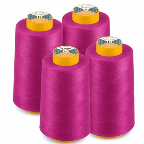 AK Trading 4-Pack HOT Pink All Purpose Sewing Thread Cones (6000 Yards Each) of High Tensile Polyester Thread Spools for Sewing, Quilting, Serger Machines, Overlock, Merrow & Hand Embroidery. - color: HOT PINK