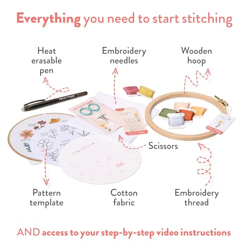 Clever Poppy Floral Stitch Sampler Beginner Embroidery Kit – Easy Embroidery Kit for Beginners with Hoop, Thread & Patterns – Hand Embroidery Kit for Adults and Teens – Complete Embroidery Starter Kit