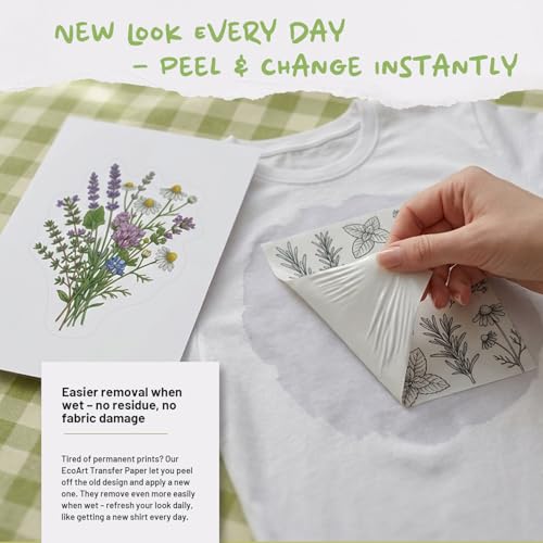 TransOurDream Removable Transfer Paper for Inkjet Printer (8.5x11", 20 Sheets) Printable Temporary Vinyl for Fabrics EcoArt Paper Used in DIY Crafts,School Projects, Business Events - color: White Finish, size: 20 Sheets