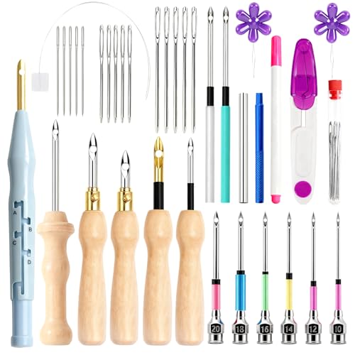 AUGSUN 39Pcs Punch Needle Kit for Craft Beginner Punch Embroidery Kit
