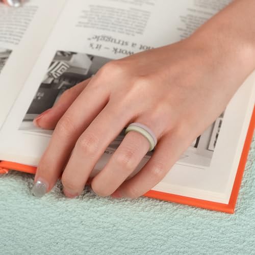 Egnaro Women's Silicone Wedding Ring 2.5mm Wide 1.8mm Thick Rubber Band Set - color: SETC3-Royal Black, Bright Peach, Princess White, Cream Beige, Cloudy Pink