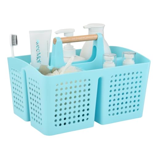 Portable Shower Caddy Basket with 3 Compartments and Handle, Light Blue - color: Light Blue