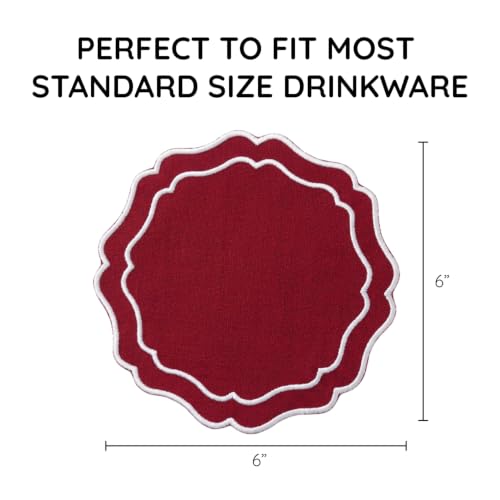 Linen Coasters for Drinks, Set of 6, 6 inch, Red - color: 1272 - Red, size: 6 inches
