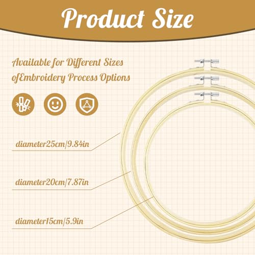 Embroidery Hoops Set, Cross Embroidery Hoop Round Bamboo Adjustable Frame Circle Ring Hoops for Embroidery, Size-6"/8"/10" Ornament and Art Craft Sewing, Christmas Decoration (Pea Yellow, 3 Pcs)