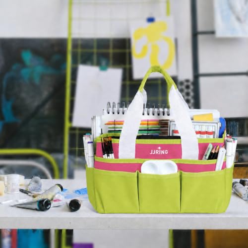JJRING Craft Organizer Tote Bag Art Storage Caddy Bright Green and Red - color: Bright Green&Red, size: Small