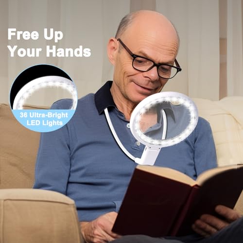 Neck Magnifier Hands Free with Light, 10X 5.2 Large Magnifying Glass - color: White