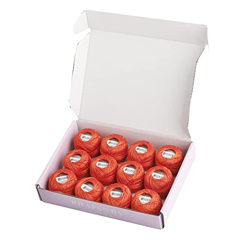 Rhapsody Pearl Cotton Thread Size 8 Crochet Thread Perle 12 Balls Set Hand Knitting, Embroidery, Sashiko, Cross-Stitch, Sewing, Needlepoint, DIY, Quilting (DK Burnt Orange, Col. 1107) - color: DK Burnt Orange, Col. 1107