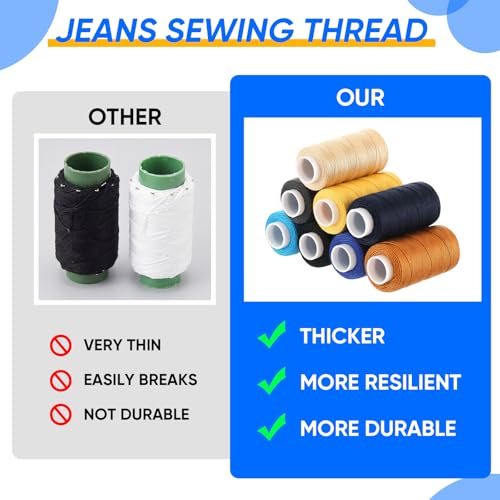 Glicraft 8 Colors Denim Thread 164 Yard, Jeans Sewing Thread 203 for Canvas