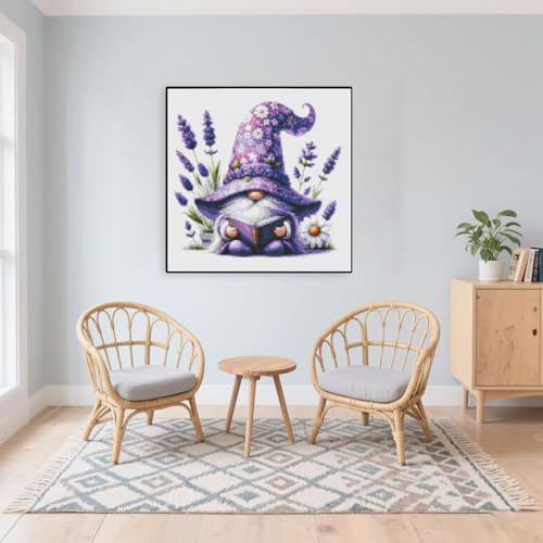Gnome Stamped Cross Stitch Kits Cross Stitch Patterns,Flower Dimensions Cross Stitch Kits Embroidery Kit Arts and Crafts for Beginners 13.7x13.7 inches - color: D057A
